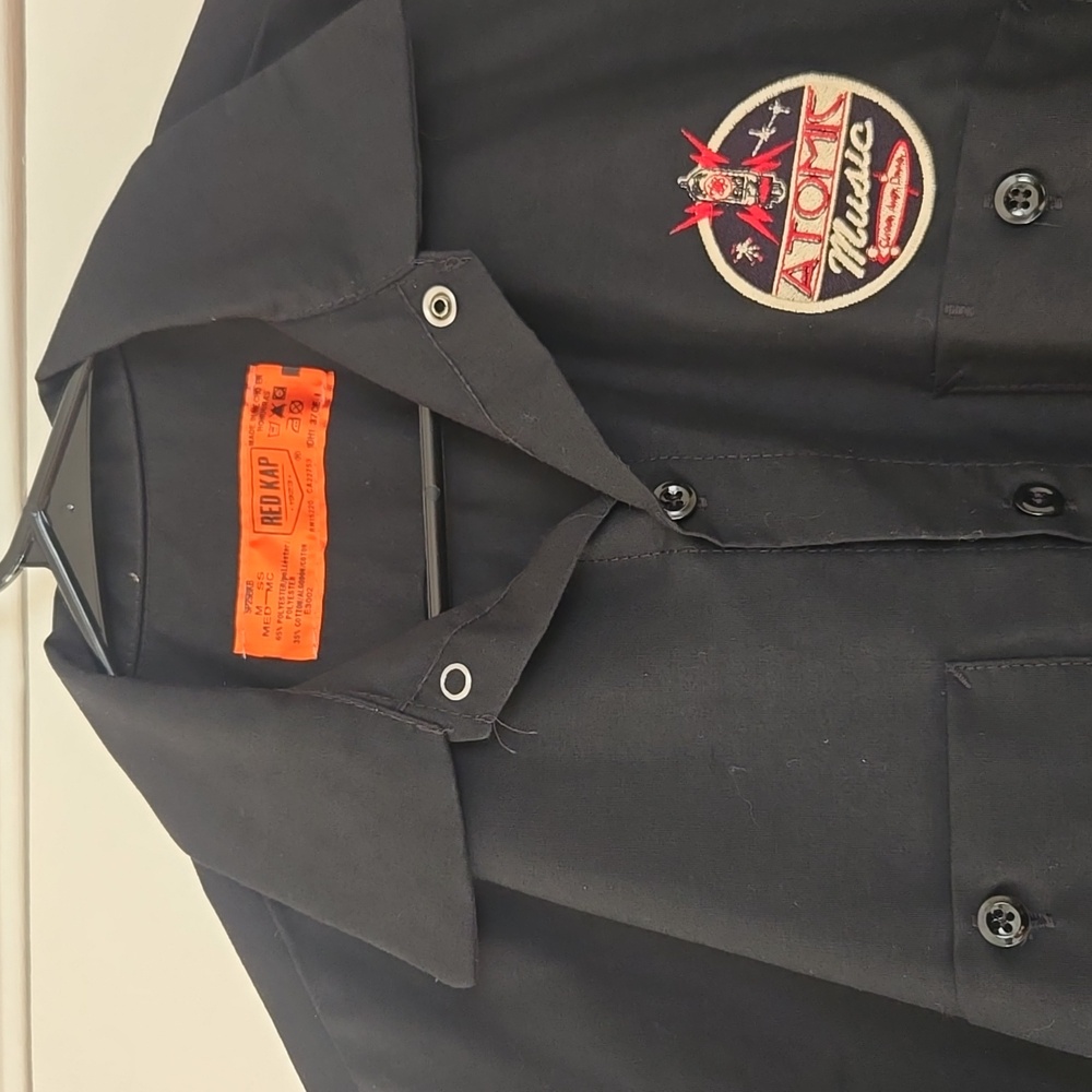 Red Kap Retro Atomic Music Patch Button-Up Mechanics Shirt Men’s Medium Black - Picture 9 of 14